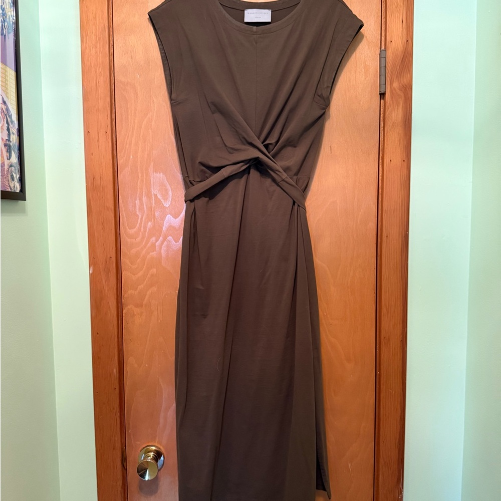 Modern Citizen Olive Brown Twist-Front Midi Dress